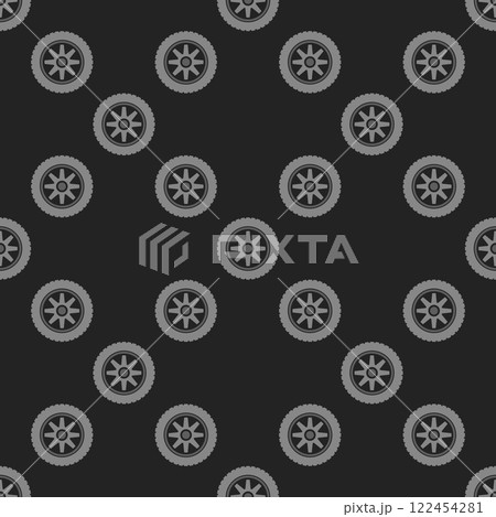 Sports wheel vector seamless pattern. Racing tire and rim vector background Sports wheel vector seamless pattern. Racing tire and rim vector background 122454281