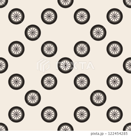 Vehicle wheel vector seamless pattern. Auto tire and metal rim vector background 122454285