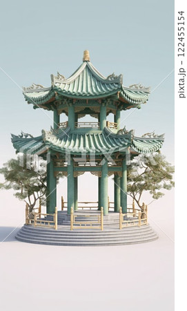 chinese style jade green gazebo pagoda, ai 122455154