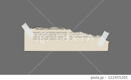 Torn newspaper piece glued with adhesive tape, vector clipping paper corner, vintage photocopy ripped magazine fragment 122455205
