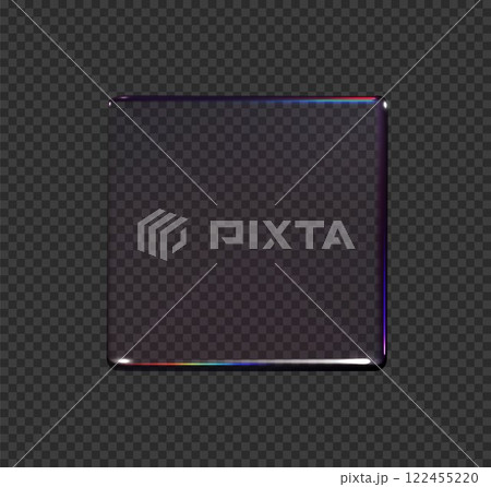 3D abstract glass square with iridescent surface, isolated dark transparent background. 3D abstract glass square with iridescent surface, isolated dark transparent background. 122455220