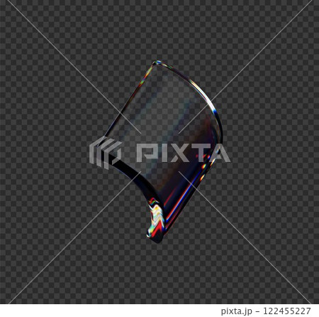 Transparent glossy glass curved square shape with holographic dispersion effect 3D vector, crystal piece, overlay prism 122455227