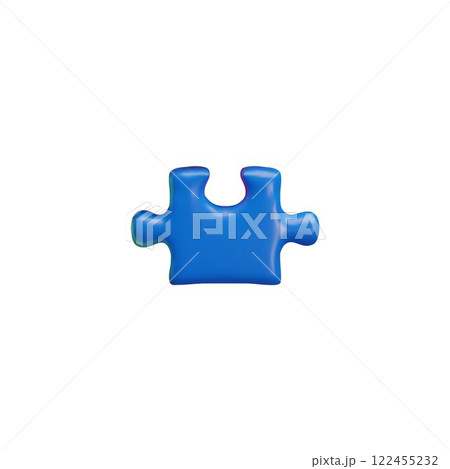 Blue puzzle piece 3D cartoon plastic vector icon, abstract jigsaw detail, logic game toy, choice variation connection 122455232