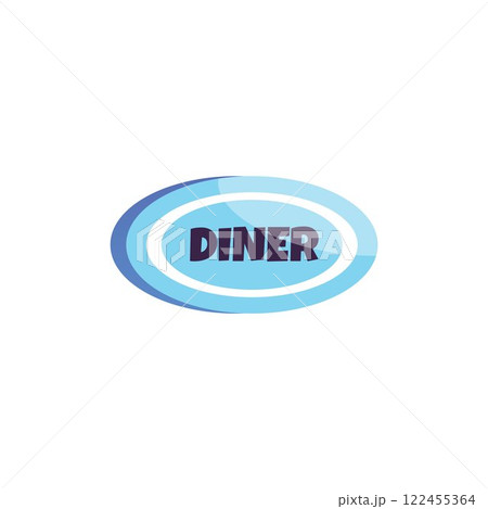 Vector illustration of a signboard with the inscription "cafe", oval shape, blue color. 122455364