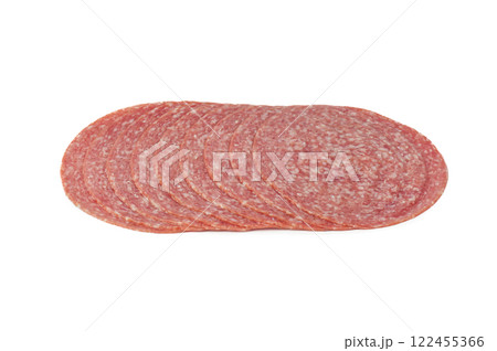 Sausage boiled and smoked Servelat Grainy on a light background. Sausage boiled and smoked Servelat Grainy on a light background. 122455366