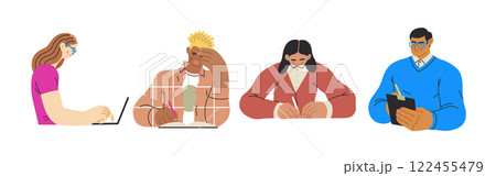 Writing people, modern flat vector concept illustrations set people writing on paper or device. Metaphor for reflection, insight, contemplation, creative expression 122455479