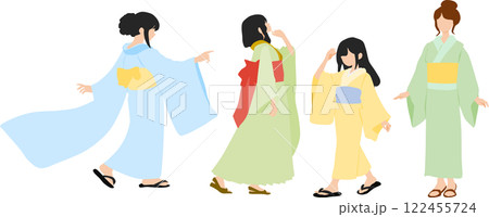 浴衣(着物)を着た女性のイラストセット 浴衣(着物)を着た女性のイラストセット 122455724