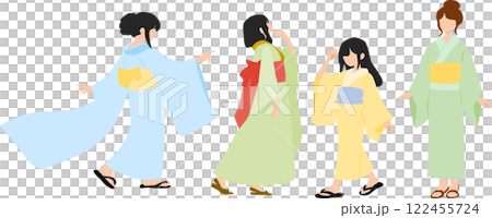 浴衣(着物)を着た女性のイラストセット 浴衣(着物)を着た女性のイラストセット 122455724