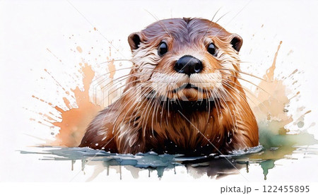 Otter enjoys a playful moment captured in watercolor on a bright white background Otter enjoys a playful moment captured in watercolor on a bright white background 122455895