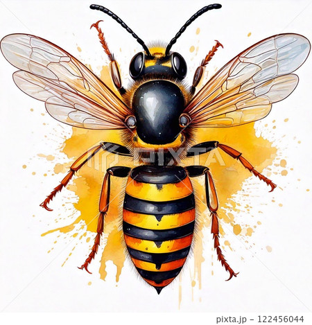 Wasp watercolor artwork featuring vibrant colors against a white background 122456044