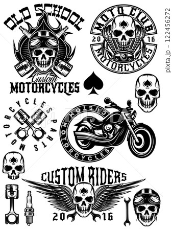 set of vector badges, logos, design elements on a theme motorcycles with skulls 122456272