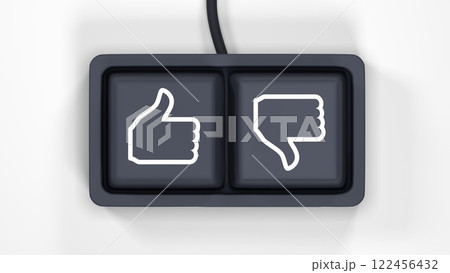 These keys symbolize social media engagement, user feedback, opinions, online interactions, approval or disapproval. A close-up of a computer keyboard featuring two buttons: Like and "Dislike. These keys symbolize social media engagement, user feedback, opinions, online interactions, approval or disapproval. A close-up of a computer keyboard featuring two buttons: Like and "Dislike. 122456432