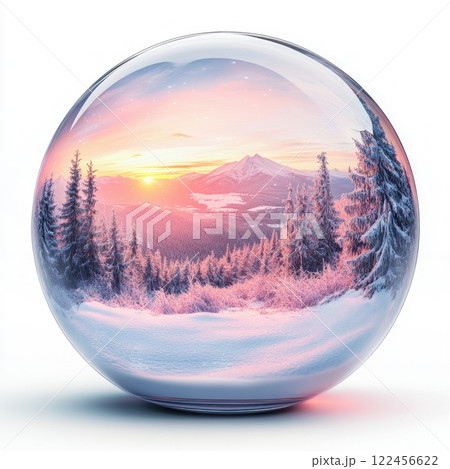 Mountain snow globe isolated on white background Mountain snow globe isolated on white background 122456622