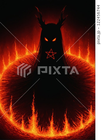 The birth of a demon from fire in the forest in cartoon style. Halloween 122456744