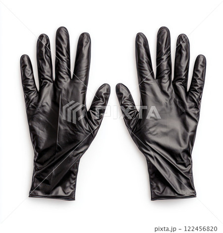 Black latex gloves for protection in various activities. isolated on white background. 122456820