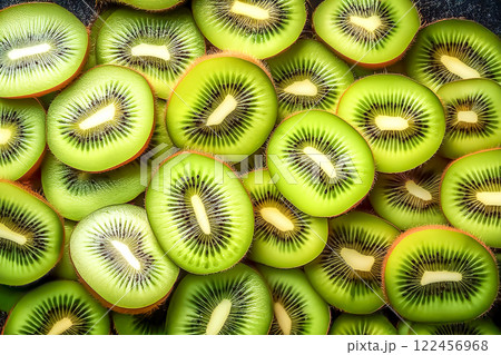 カットされた多数のキーウイフルーツ 122456968