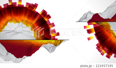 Trendy abstract wireframe background. Modern science or technology art elements. Surface illustration. Trendy abstract wireframe background. Modern science or technology art elements. Surface illustration. 122457195