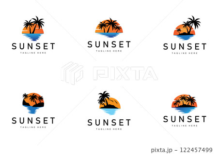 Sunset Sea View Beach Logo Design Summer Vacation Place 122457499