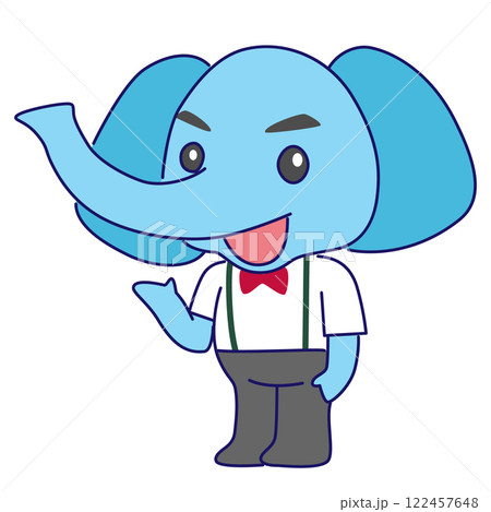 片手をあげて案内をするゾウのキャラクターのイラスト 122457648