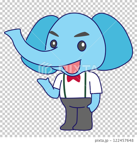 片手をあげて案内をするゾウのキャラクターのイラスト 122457648