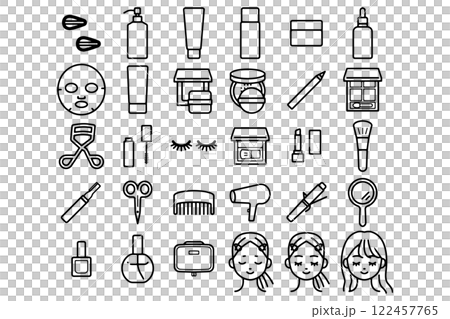 Illustration material set of beauty icons_hand-drawn style, no fill, lines only Illustration material set of beauty icons_hand-drawn style, no fill, lines only 122457765