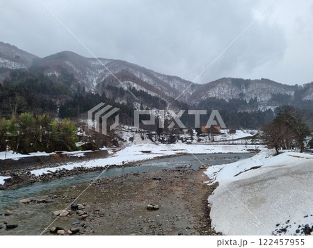 The view of landscape shirakawago river in winter The view of landscape shirakawago river in winter 122457955