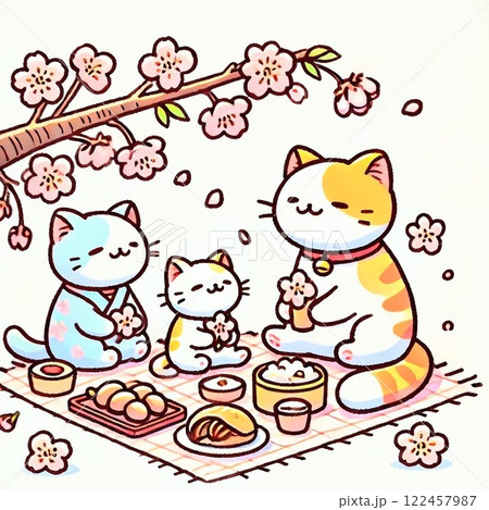 桜とお花見する猫 桜とお花見する猫 122457987