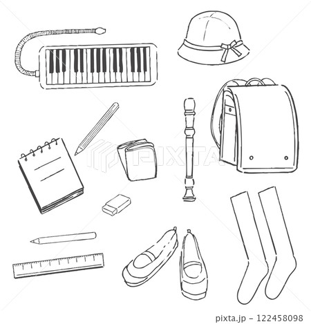 小学校セット手描き線画イラスト 小学校セット手描き線画イラスト 122458098