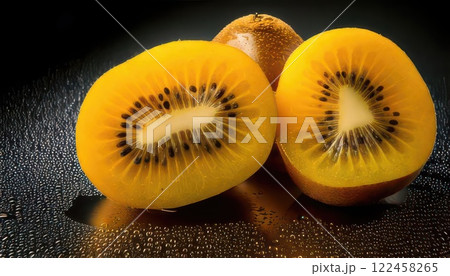 《AI画像》カットした黄色いキウイフルーツ 122458265