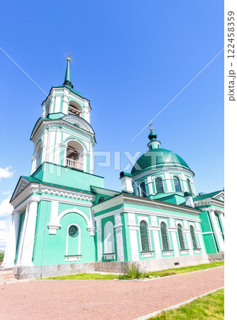 Trinity Temple with bell tower in Sopiny village, Russia Trinity Temple with bell tower in Sopiny village, Russia 122458359