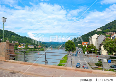 The city of Carlsberg, the embankment of the river Neckar. View from the bridge. The city of Carlsberg, the embankment of the river Neckar. View from the bridge. 122458926