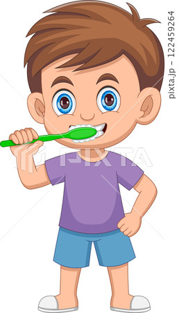 cute little boy brushing teeth cartoon 122459264