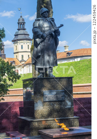 Nesvizh, Belarus - 08.08.2024 - Monument at the mass grave near Nesvizh castle 122459426