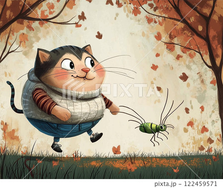 A funny chubby cat dressed in a sweater and...のイラスト素材 [122459571] - PIXTA