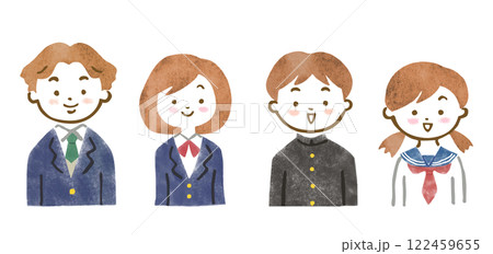 制服を着た中高生男女の上半身イラスト 122459655