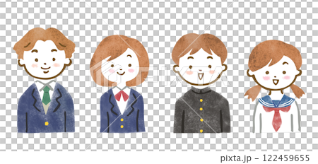 制服を着た中高生男女の上半身イラスト 122459655