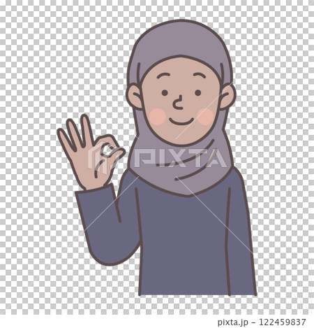 OKサインを出すムスリム女性 122459837