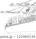Container Ship and Port Cranes Line Art Illustration 122460130
