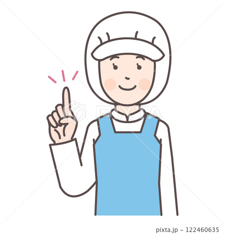 指差しする食品加工女性スタッフ 122460635