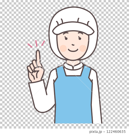 指差しする食品加工女性スタッフ 122460635