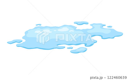 Water spill puddle. Blue liquid shape in flat cartoon style. Clean fluid drop design element isolated on white background 122460639