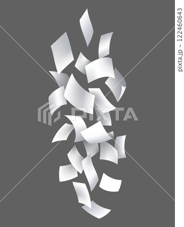 Falling paper sheets. Set of flying curved leaves of paper. Vector loose soar of notes with curled edges. Fly scattered notes, empty chaotic paperwork Falling paper sheets. Set of flying curved leaves of paper. Vector loose soar of notes with curled edges. Fly scattered notes, empty chaotic paperwork 122460643