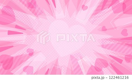 爆発の光とハートが散らばる背景イラスト_16:9 122461216