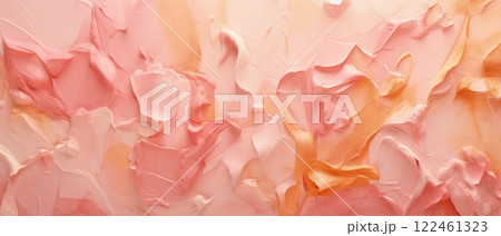 Oil peach paint background, texture of pattern of rough paintbrush strokes. Theme of art, brush, pastel, pantone color, abstract wide banner, vintage, template, canvas, wallpaper. 122461323
