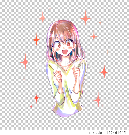 A smiling woman clasping both hands, sparkling A smiling woman clasping both hands, sparkling 122461645
