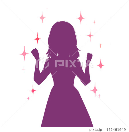 両手で握りこぶしを作る明るい表情の女性 キラキラ 影絵 両手で握りこぶしを作る明るい表情の女性 キラキラ 影絵 122461649