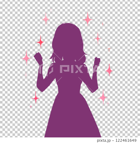 両手で握りこぶしを作る明るい表情の女性 キラキラ 影絵 両手で握りこぶしを作る明るい表情の女性 キラキラ 影絵 122461649