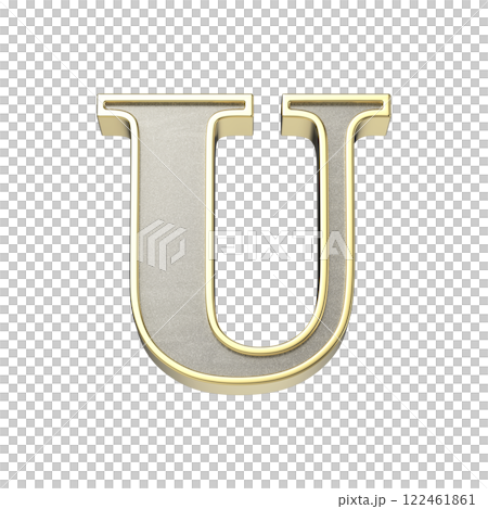 Letter U in a metallic silver finish with a shiny golden frame Letter U in a metallic silver finish with a shiny golden frame 122461861