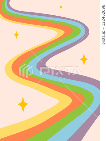 Retro background with abstract psychedelic rainbow. Groovy waves in warm retro colors. Trendy twisted funky vector texture in abstract y2k style. Vector graphic for posters and art prints. 122462096