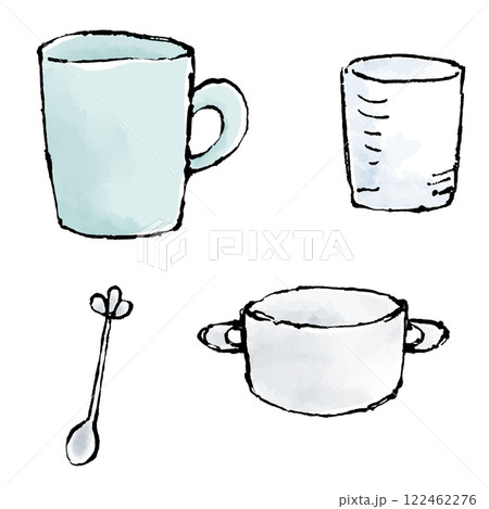 マグカップ、計量カップ、ティースプーン、両手鍋 マグカップ、計量カップ、ティースプーン、両手鍋 122462276